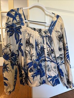 Banana Republic Cream Blouse with Bold Blue Floral Print